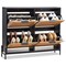 Brown-Black Metal Rattan Shoe Storage Cabinet with Flip-Top Drawers